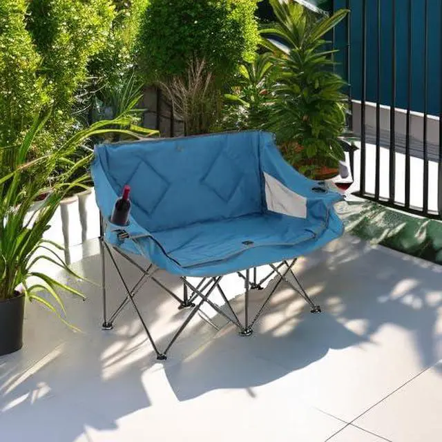 Alt view image 5 of 7 - Portable Folding Double Duo Camping Chair Loveseat w/ 2 Cup & Wine Glass Holder, Heavy-Duty Carrying Bag, Padded Seats & Armrests, Supports up to 500lbs, USA-Based Support