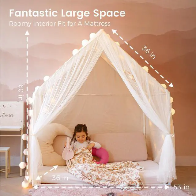 Alt view image 2 of 6 - Kids Play Tent, Kids Tent for Girls and Boys, Indoor Playhouse for Toddlers, Large Play House | Reading Nook (Lace Play Tent)