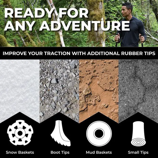 Alt view image 5 of 7 - Trekking Poles - Carbon Fiber Walking or Hiking Sticks with Quick Adjustable Locks (Set of 2), Grey