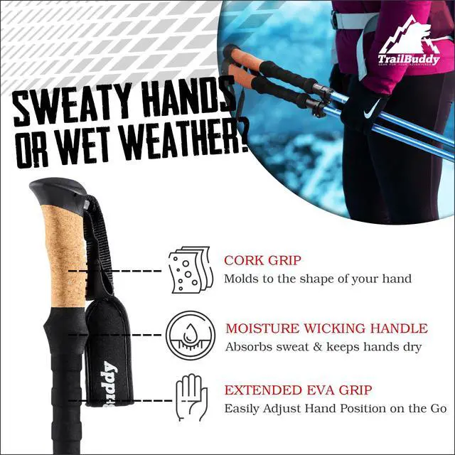 Alt view image 2 of 6 - Foldable Trekking Poles Ultralight 7075 Aluminum, EVA & Cork Grip Collapsible Hiking Poles Lightweight Adjustable Walking Sticks for Men, Women, Seniors & Travel