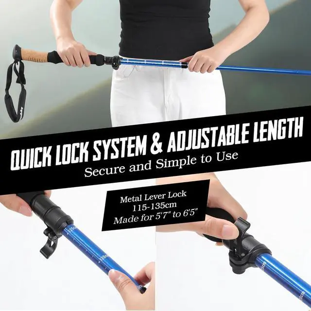 Alt view image 3 of 6 - Foldable Trekking Poles Ultralight 7075 Aluminum, EVA & Cork Grip Collapsible Hiking Poles Lightweight Adjustable Walking Sticks for Men, Women, Seniors & Travel