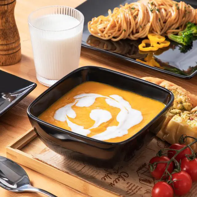 Alt view image 6 of 7 - Soho Dinnerware Sets 12 Pieces, Black Stoneware Square Place Setting, Plates and Bowls Sets, Dinner Plate, Dishes Set for 4