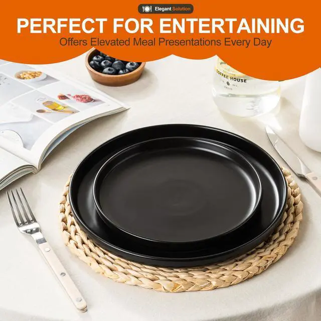 Alt view image 7 of 7 - Plates and Bowls Sets, 12 Pieces Ceramic Dinnerware Set for 4, Stoneware Dishware Dishes Set, Scratch Resistant Dishes Set, Dishwasher & Microwave Safe, Black