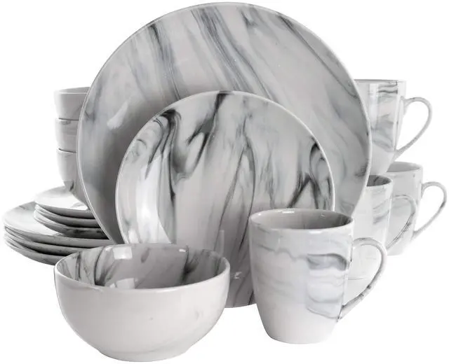 Main image of Fine Marble 16 Piece Stoneware Dinnerware Set in Black and White