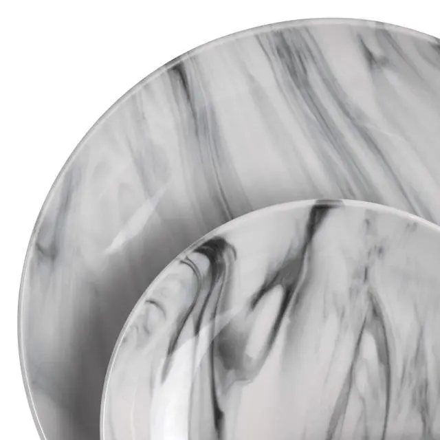 Alt view image 6 of 7 - Fine Marble 16 Piece Stoneware Dinnerware Set in Black and White