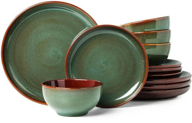 Main image of Stoneware Dinnerware Sets, Ceramic Plates and Bowls Set, Microwave & Dishwasher Safe Kitchen Dishes, Modern Dinner Salad Plates | Cereal Bowls, Dishware Sets Service for 4 Sage Green