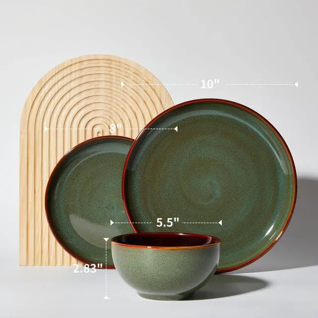 Alt view image 2 of 7 - Stoneware Dinnerware Sets, Ceramic Plates and Bowls Set, Microwave & Dishwasher Safe Kitchen Dishes, Modern Dinner Salad Plates | Cereal Bowls, Dishware Sets Service for 4 Sage Green