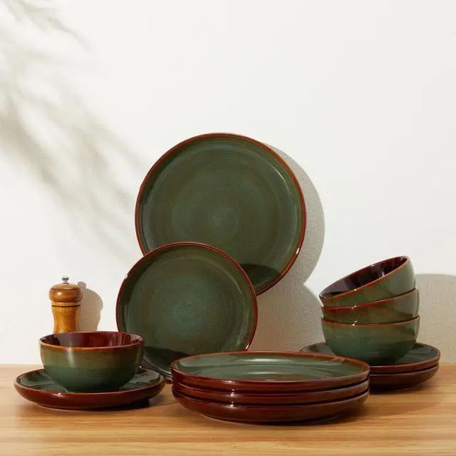 Alt view image 7 of 7 - Stoneware Dinnerware Sets, Ceramic Plates and Bowls Set, Microwave & Dishwasher Safe Kitchen Dishes, Modern Dinner Salad Plates | Cereal Bowls, Dishware Sets Service for 4 Sage Green