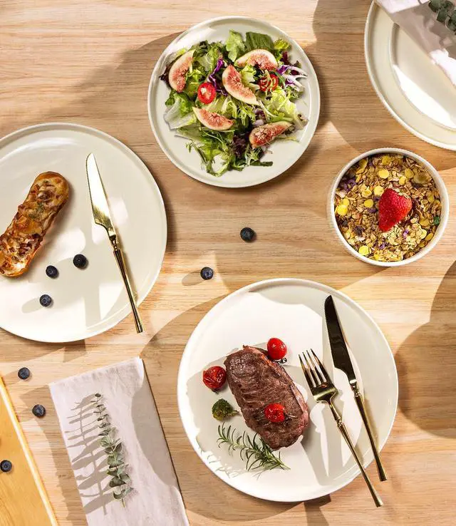 Alt view image 3 of 7 - Ceramic Dinnerware Sets for 4, 12 Pieces Porcelain Lightweight Plates and Bowls Sets, Scratch Resistant Dish Set, Oven & Microwave & Dishwasher Safe, Beige