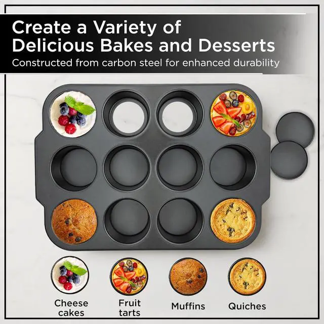 Alt view image 3 of 7 - Pro Mini Cheesecake Pan - Nonstick Carbon Steel, Removable Bottom, 12 Cup, 3-Inch, Easy Clean, PFOA-Free