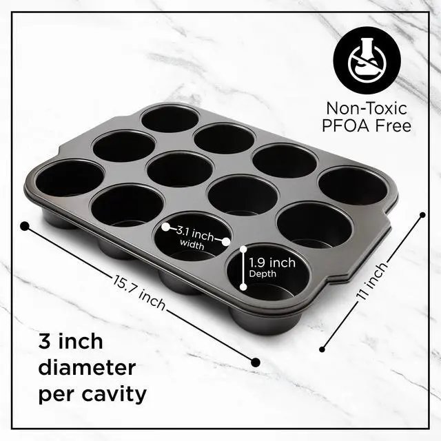Alt view image 2 of 7 - Pro Mini Cheesecake Pan - Nonstick Carbon Steel, Removable Bottom, 12 Cup, 3-Inch, Easy Clean, PFOA-Free