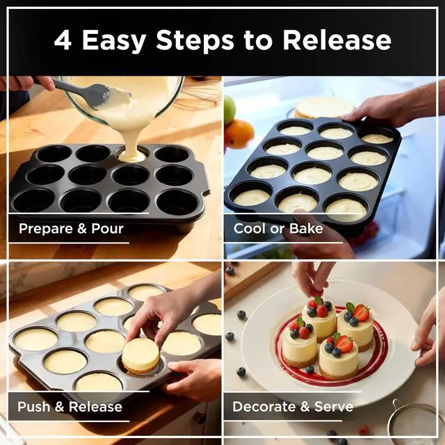 Alt view image 6 of 7 - Pro Mini Cheesecake Pan - Nonstick Carbon Steel, Removable Bottom, 12 Cup, 3-Inch, Easy Clean, PFOA-Free