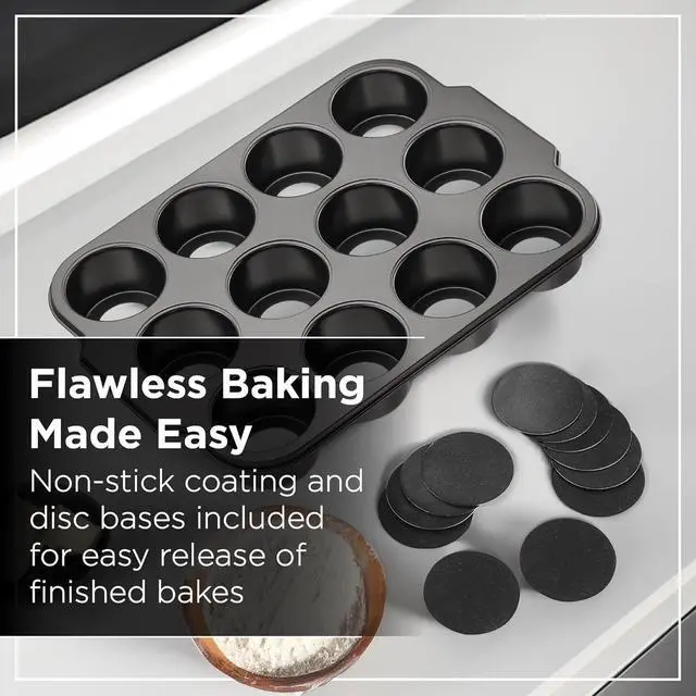 Alt view image 7 of 7 - Pro Mini Cheesecake Pan - Nonstick Carbon Steel, Removable Bottom, 12 Cup, 3-Inch, Easy Clean, PFOA-Free