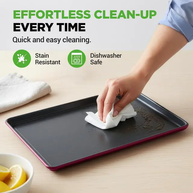 Alt view image 5 of 7 - 8-Piece Nonstick Stackable Bakeware Set - PFOA, PFOS, PTFE Free Baking Pan Set w/Non-Stick Coating, 450°F Oven Safe, Round Cake, Loaf, Muffin, Wide/Square Pans, Cookie Sheet (Plum)