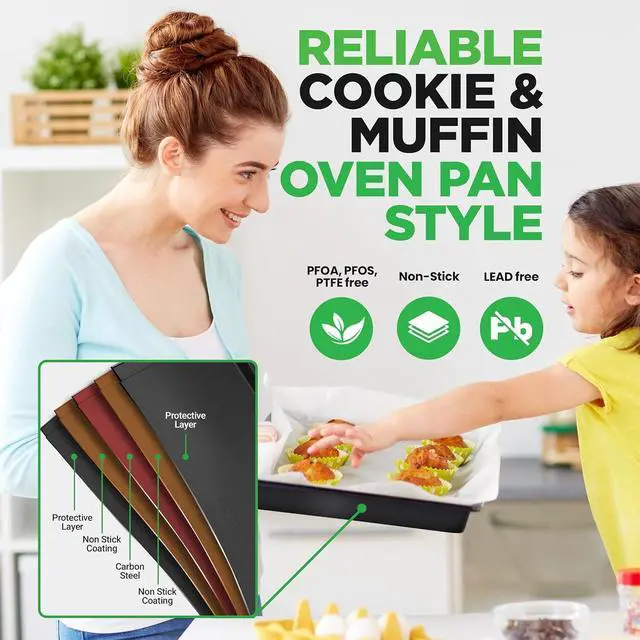 Alt view image 4 of 6 - 10-Piece Non-Stick Baking Set Heavy-Duty Carbon Steel Bakeware Set w/ Cookie Sheets, Muffin Pan, Roasting Pan, Cake Pan, Baking Tray, Pizza Pan Effortless Food Release & Easy Cleanup