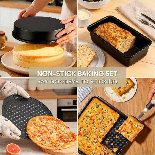 Alt view image 4 of 7 - 10-Piece Nonstick Baking Pan Set, 0.8MM Thick Stackable Bakeware Sets Including Cookie Sheets for Baking, Cooling Rack, Muffin Pan, Cake Pan, Pizza Pan, Loaf Pan