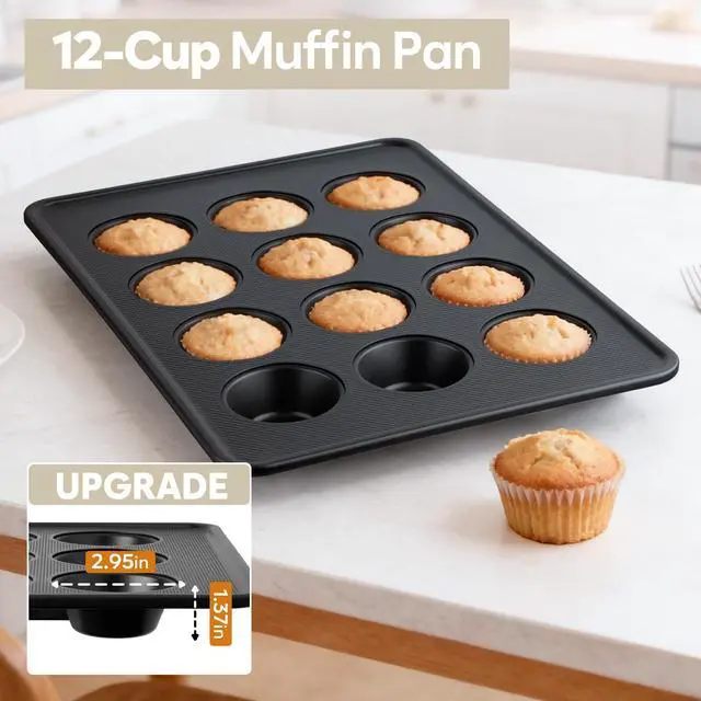 Alt view image 7 of 7 - 10-Piece Nonstick Baking Pan Set, 0.8MM Thick Stackable Bakeware Sets Including Cookie Sheets for Baking, Cooling Rack, Muffin Pan, Cake Pan, Pizza Pan, Loaf Pan