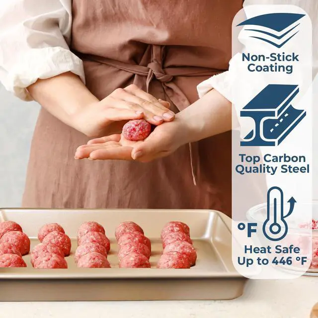 Alt view image 4 of 6 - 10 Piece Baking Set - Nonstick Gold Steel Oven Bakeware With Silicone Handles, Cookie Sheets, Round Cake Pans, 9x13 Pan With Lid, Loaf Pan, Deep Pan, Pizza Crisper, Muffin Pan