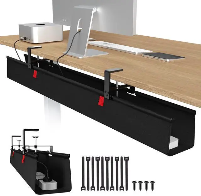 Main image of No Drill Under Desk Cable Management Tray, 48" Cord Organizer for Table, Clamp/Screw Mount Desk Cable Management, Premium Fabric Cable Management Tray for Office, Home (Extra Large)