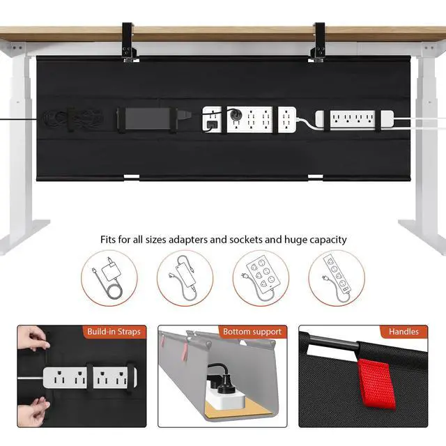 Alt view image 2 of 7 - No Drill Under Desk Cable Management Tray, 48" Cord Organizer for Table, Clamp/Screw Mount Desk Cable Management, Premium Fabric Cable Management Tray for Office, Home (Extra Large)