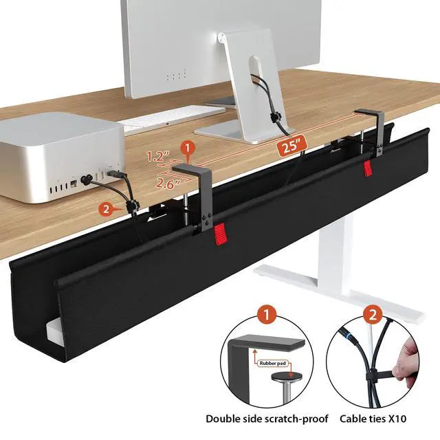 Alt view image 3 of 7 - No Drill Under Desk Cable Management Tray, 48" Cord Organizer for Table, Clamp/Screw Mount Desk Cable Management, Premium Fabric Cable Management Tray for Office, Home (Extra Large)