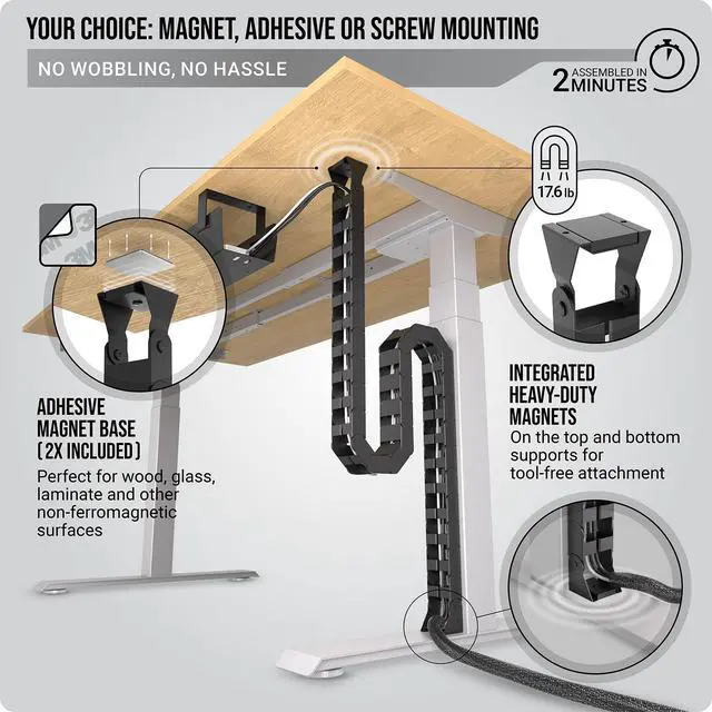 Alt view image 3 of 7 - Under Desk Cable Management Vertebrae - Perfect for Sit Stand Desk - Wire Management - Adjustable Length - Flexible Cable Spine - Black, 133 cm