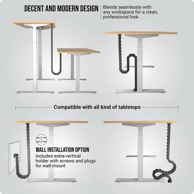 Alt view image 4 of 7 - Under Desk Cable Management Vertebrae - Perfect for Sit Stand Desk - Wire Management - Adjustable Length - Flexible Cable Spine - Black, 133 cm