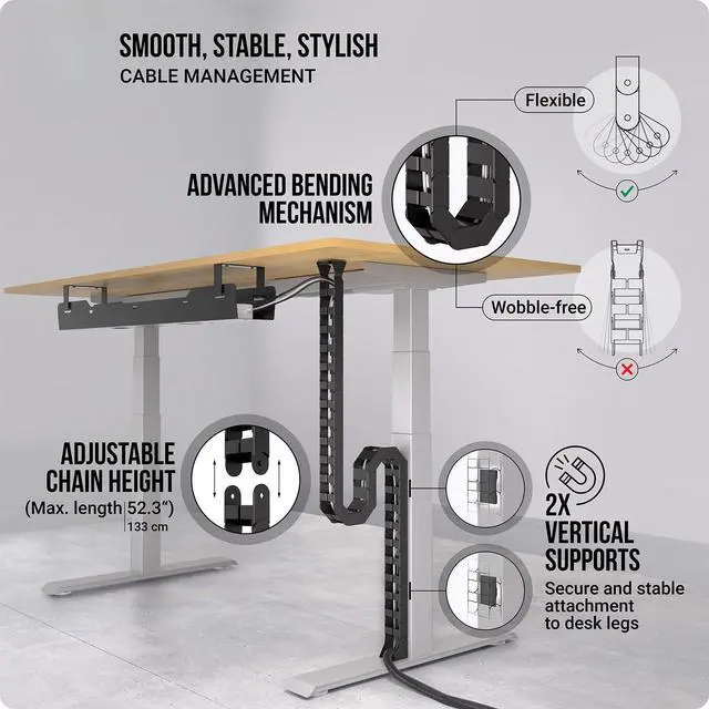 Alt view image 2 of 7 - Under Desk Cable Management Vertebrae - Perfect for Sit Stand Desk - Wire Management - Adjustable Length - Flexible Cable Spine - Black, 133 cm