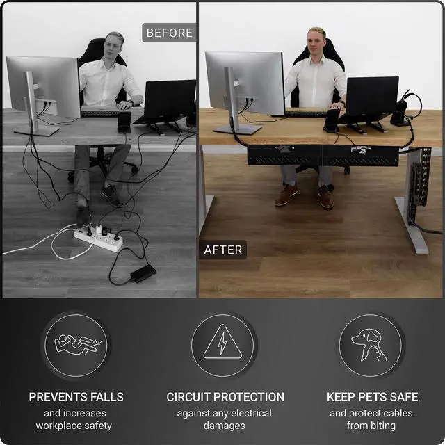 Alt view image 6 of 7 - Under Desk Cable Management Vertebrae - Perfect for Sit Stand Desk - Wire Management - Adjustable Length - Flexible Cable Spine - Black, 133 cm