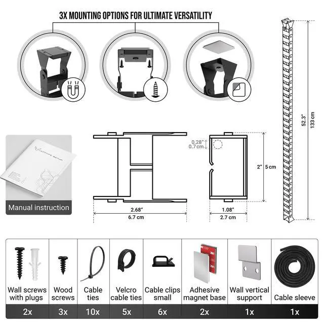 Alt view image 7 of 7 - Under Desk Cable Management Vertebrae - Perfect for Sit Stand Desk - Wire Management - Adjustable Length - Flexible Cable Spine - Black, 133 cm