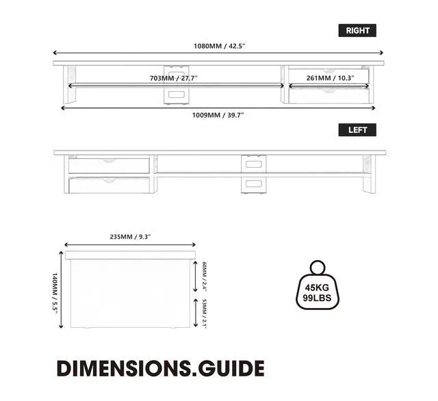 Alt view image 5 of 7 - Monitor Stand, Dual Monitor Riser, 42.5inch Large Desk Computer Monitor Stand Riser with Drawer, 2 Tier Wood & Acrylic Desktop Organizer with Cable Management