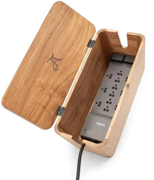 Main image of Large Cable Management Box - Acacia Wood - Cable Organizer Box and Power Strip Box for Electrical Cord Management - Hide Desk Cord and Floor Cables - Wire Storage and Organization for Cords