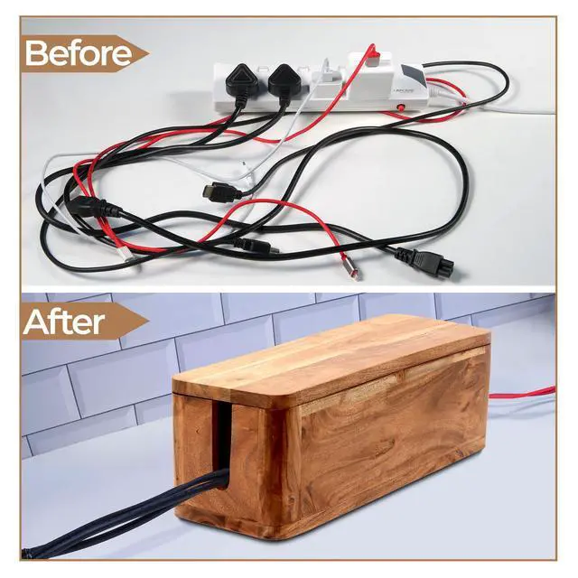 Alt view image 7 of 7 - Large Cable Management Box - Acacia Wood - Cable Organizer Box and Power Strip Box for Electrical Cord Management - Hide Desk Cord and Floor Cables - Wire Storage and Organization for Cords