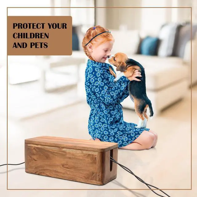 Alt view image 5 of 7 - Large Cable Management Box - Acacia Wood - Cable Organizer Box and Power Strip Box for Electrical Cord Management - Hide Desk Cord and Floor Cables - Wire Storage and Organization for Cords