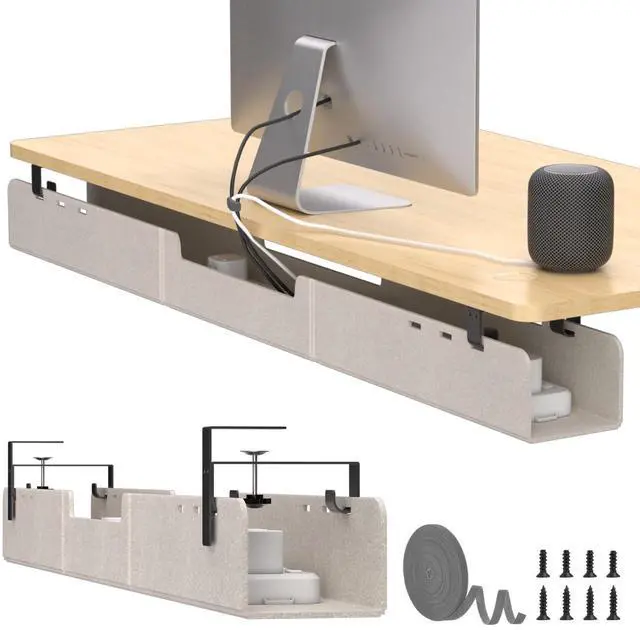 Main image of Under Desk Cable Management Tray,No-Drill Upgraded Thickened Felt Cord Organizer with Clamp or Screw Mount,Cable Holder for Standing Desk,Home Or Office(Beige, 47.2")