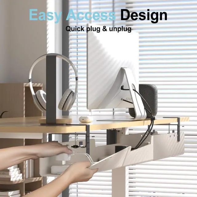 Alt view image 3 of 6 - Under Desk Cable Management Tray,No-Drill Upgraded Thickened Felt Cord Organizer with Clamp or Screw Mount,Cable Holder for Standing Desk,Home Or Office(Beige, 47.2")