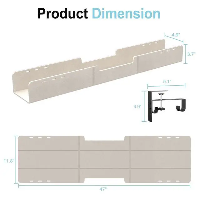 Alt view image 6 of 6 - Under Desk Cable Management Tray,No-Drill Upgraded Thickened Felt Cord Organizer with Clamp or Screw Mount,Cable Holder for Standing Desk,Home Or Office(Beige, 47.2")