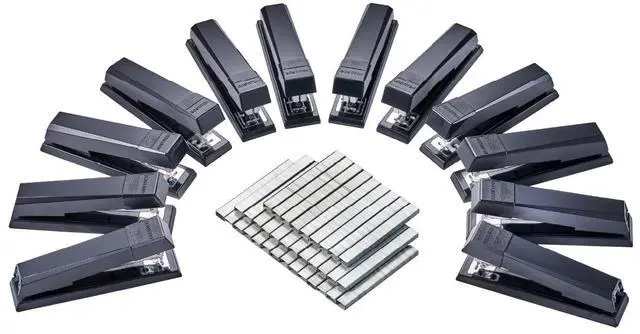 Main image of Office Stapler, No-Jam Premium for Desktop, Includes 15,000 Staples, Full-Strip, 25 Sheet Capacity, Black, Pack of 12