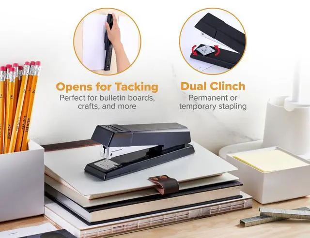 Alt view image 3 of 7 - Office Stapler, No-Jam Premium for Desktop, Includes 15,000 Staples, Full-Strip, 25 Sheet Capacity, Black, Pack of 12