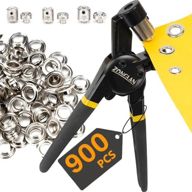 Main image of Heavy Duty Grommet Tool Kit of 1/2" 5/16" and 3/8",Multi Size Handheld Eyelet Tool Plier Rivet Press with 900 pcs Silver Grommets for Tarp Leather Fabric