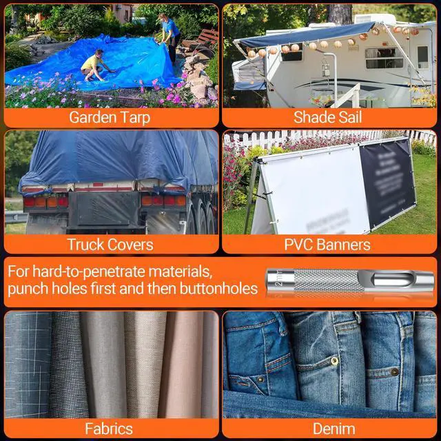 Alt view image 7 of 7 - 3-Size Grommet Tool Kit - 1/2" 1/4" 3/8" Hole Punch & Eyelet Setting Tool with 300Pcs Grommets | Handheld Eyelet Plier for Tarps, Tents, Canvas, Vinyl & Leather Crafting