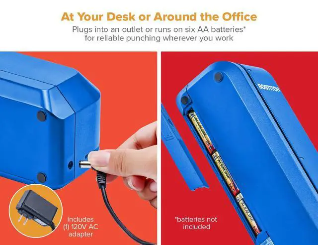 Alt view image 5 of 7 - Office Electric 3-Hole Punch, Dual Paper Loading, Heavy Duty, Jam-Free 20 Sheet Capacity, AC Adapter or Battery Powered, Space Saving, Blue, (EHP20-BLUE)