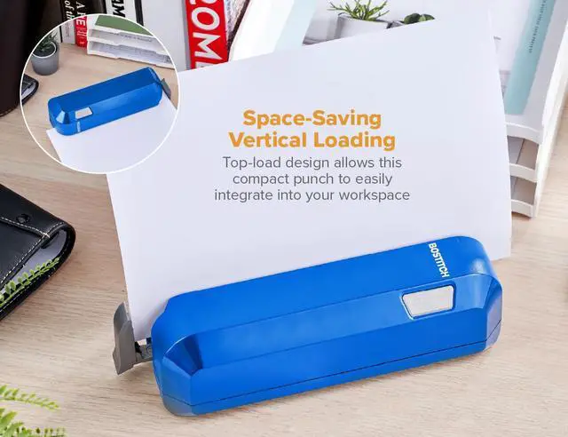 Alt view image 4 of 7 - Office Electric 3-Hole Punch, Dual Paper Loading, Heavy Duty, Jam-Free 20 Sheet Capacity, AC Adapter or Battery Powered, Space Saving, Blue, (EHP20-BLUE)