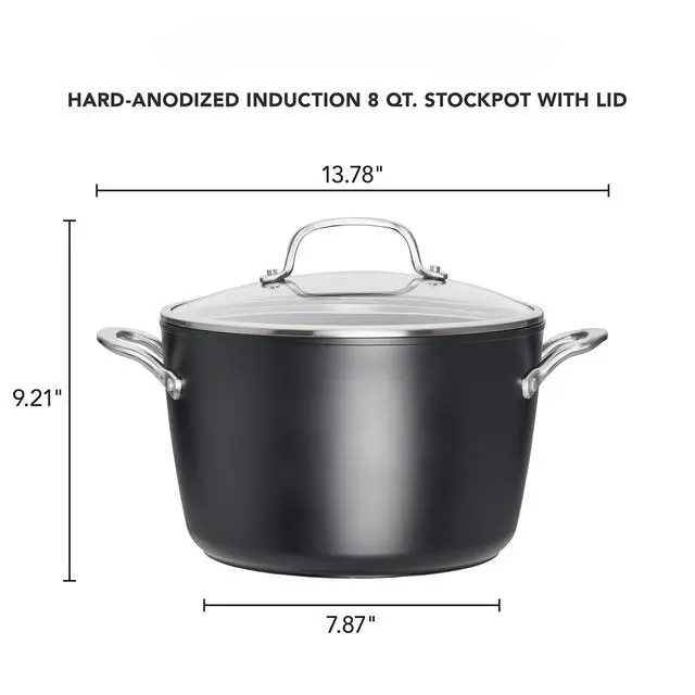 Alt view image 2 of 7 - Hard Anodized Induction Nonstick Stock Pot/Stockpot with Lid, 8 Quart, Matte Black