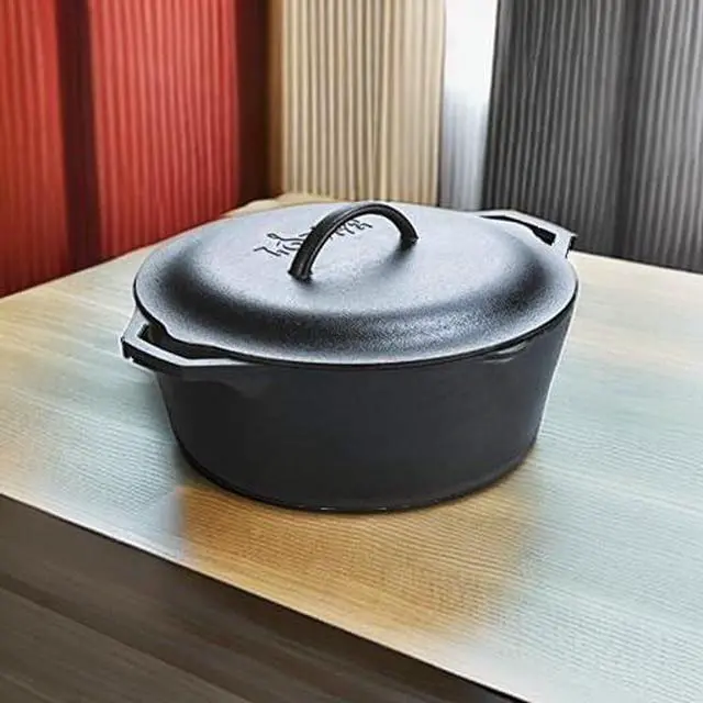 Alt view image 5 of 7 - 7-Quart Cast Iron Dutch Oven Made in USA, Pre-Seasoned, PFAS-Free & Non-Toxic, Heat-Treated, Induction Compatible, Self-Basting Lid, Durable Multi-Use Cooking Pot for Oven to Table