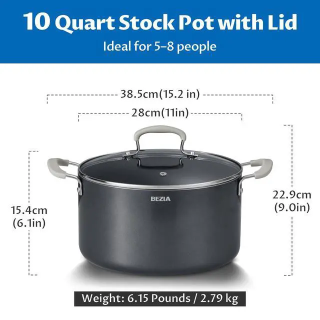 Alt view image 7 of 7 - 10 Quart Nonstick Stock Pot with Lid - Ceramic Large Soup Pot, Big Pot with Silicone Handles, Easy Cleanup, Compatible with All Cooktops, Perfect for Roasts, Large Batches & Holiday Cooking