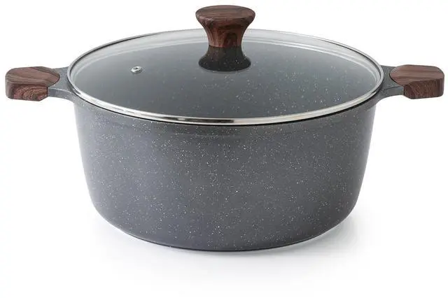 Main image of Nonstick Stock Pot with Lid, 7 Qt Induction Cooking Pot with Tempered Glass Lid, Stew Pot with Swiss Nonstick Granite Coating, Pasta Casserole, PFOA PFOS APEO Free, Gray