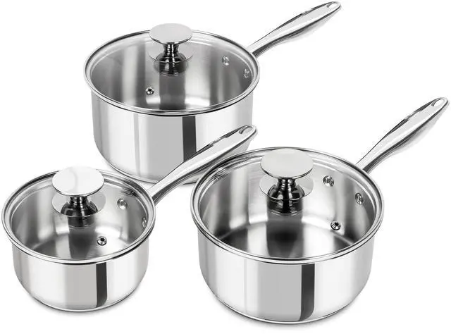 Main image of Stainless Steel Saucepan Set with Lids 1QT & 2QT & 3QT, Stainless Steel Sauce Pot Set 6pcs, Induction Saucepans, Nonstick Sauce Pan Set, Dishwasher Safe