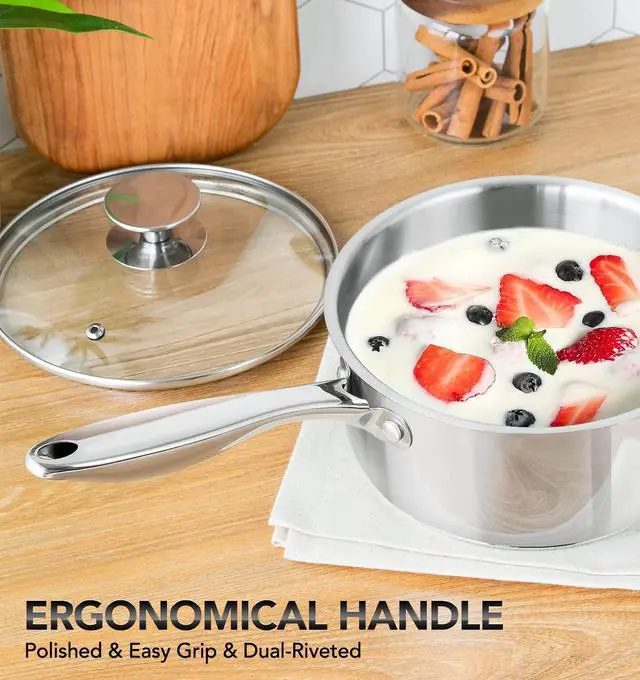 Alt view image 6 of 6 - Stainless Steel Saucepan Set with Lids 1QT & 2QT & 3QT, Stainless Steel Sauce Pot Set 6pcs, Induction Saucepans, Nonstick Sauce Pan Set, Dishwasher Safe