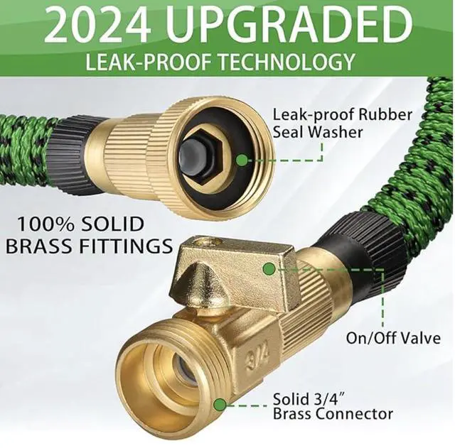 Alt view image 2 of 5 - XpandaHose 50ft Expandable Garden Hose Ultra-Strong 3750D, 4-Layer Latex Core, Brass 3/4" Connectors, 10-Pattern Nozzle & Storage Bag Lightweight, Kink-Reducing, Leak-Resistant